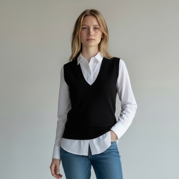 Banana Republic Extra Fine Italian Merino Wool Black Sweater Vest Size S - Picture 1 of 6